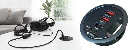 Gniazdo blatowe przepust kablowy 2xUSB USB-C SD TF Spacetronik SPS-R0D5B