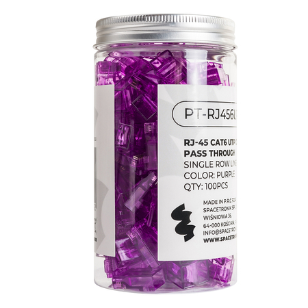 Wtyk sieciowy Pass Through RJ45 przelotowy fioletowy CAT 6 UTP PT-RJ456UP-1 100szt
