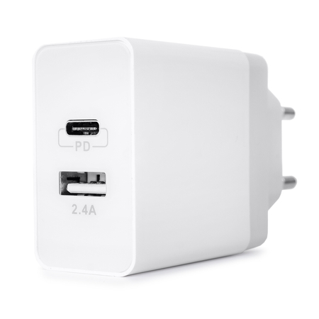 Podróżna Ładowarka sieciowa USB-C PD i USB Szybkie Ładowanie 17W Biała Spacetronik SPC-01W