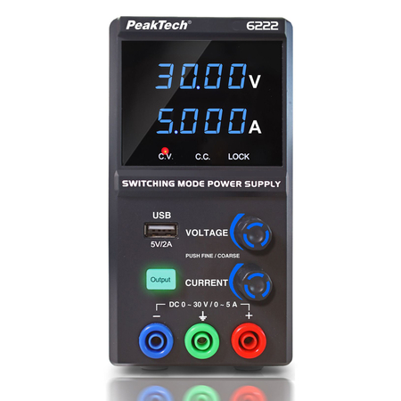 Zasilacz laboratoryjny DC 0-30V 5A PeakTech P6222