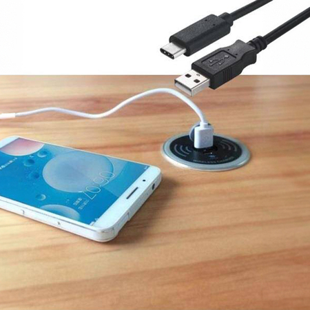 Bezprzewodowa ładowarka indukcyjna Spacetronik SPM-04 QI do montażu w blat stołu z szybkim ładowaniem 15W i portami USB-A i USB-C