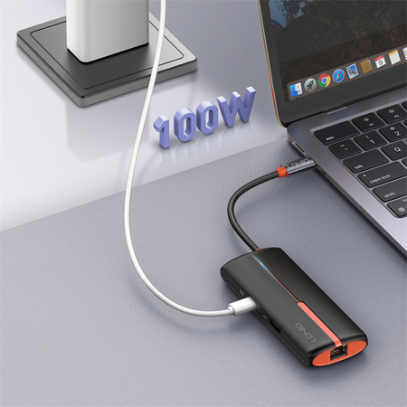 Adapter HUB 6in1 USB-C NA USB 3.0 HDMI PD RJ45 Schwarz