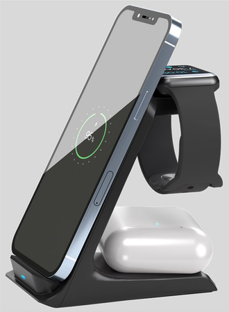 Ładowarka bezprzewodowa indukcyjna 3w1 15W Qi ładuje smartfon wraz z akcesoriami Goobay