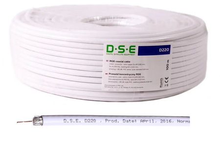 Kabel DSE D220 RG6 CU 100m/rolka 0,80mm CU / 64x0,12mm