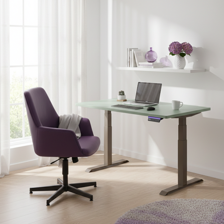 Biurko regulowane Vegard elektryczne dwusilnikowe MDF beżowo-zielone - zdjęcie 2