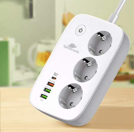 Inteligentna listwa zasilająca Spacetronik SL-PS27 z 3 AC 4 USB