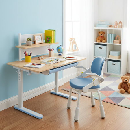 Zestaw dla dziecka regulowane biurko 112×60 z półką + ergonomiczne krzesło Spacetronik XD