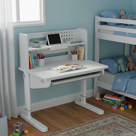 Biurko dziecięce regulowane SPEX111WW 90×65 cm pochylany blat półka szuflada