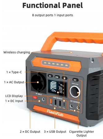 Bank energii FlashFish P66 260W Peak 500W 288Wh 78000mAh, Ładowarka Bezprzewodowa, Lampa LED