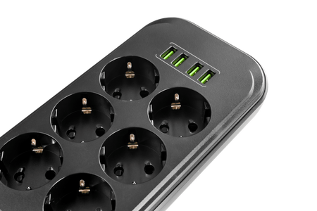 Listwa zasilająca Spacetronik SR-204 6x AC z ładowarką 4x USB 3.4A Auto-id