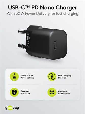 USB-C PD GaN 30W Netzladegerät Goobay BLACK