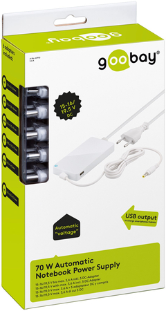 Laptop-Netzteil 70W 36A mit USB 6x Stecker Goobay