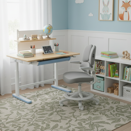 Zestaw dla dziecka regulowane biurko 112×60 z półką + ergonomiczne krzesło Spacetronik XD - zdjęcie 2