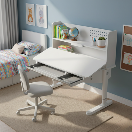 Biurko dziecięce regulowane SPEX111WW 120×65 cm – pochylany blat, półka i szuflada - zdjęcie 2