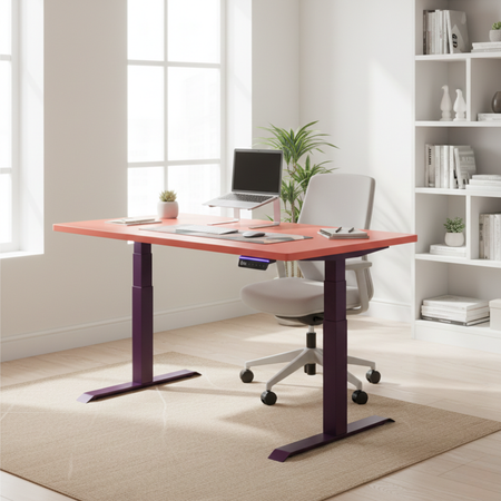 Biurko regulowane Vegard elektryczne dwusilnikowe MDF fioletowo-czerwone