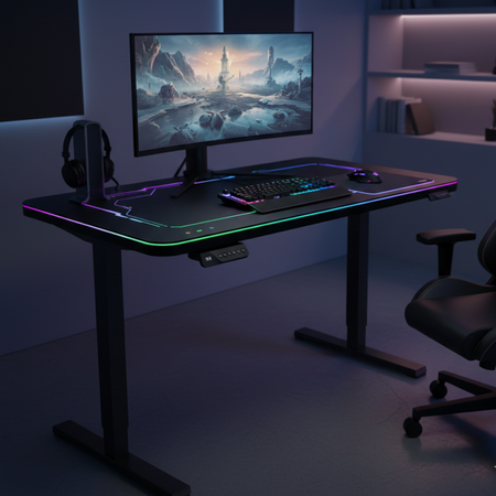 Biurko gamingowe elektryczne RGB z regulacją wysokości 120x60