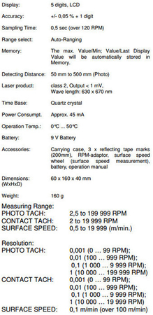 Tachometr laserowy cyfrowy miernik pomiaru obrotów PeakTech 2795 - zdjęcie 2