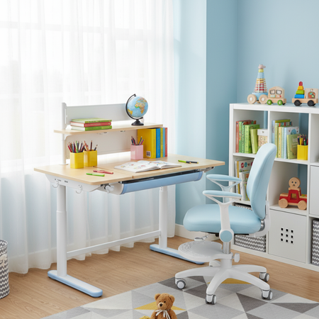 Zestaw dla dziecka regulowane biurko 112×60 z półką + ergonomiczne krzesło Spacetronik XD - zdjęcie 2