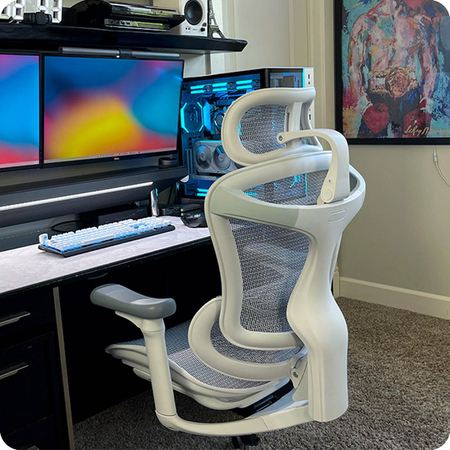 Ergonomiczne, szare krzesło biurowe Spacetronik DORIS 30 z regulacją zagłówka i podłokietników