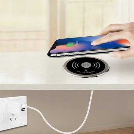 Bezprzewodowa ładowarka indukcyjna Spacetronik SPM-04 QI do montażu w blat stołu z szybkim ładowaniem 15W i portami USB-A i USB-C