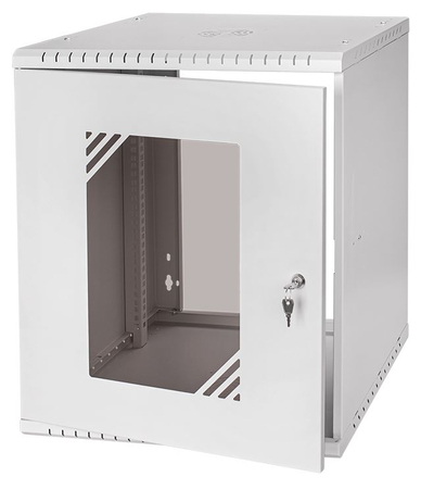 Szafa RACK 19'' 12U 450mm SZARA Szklane drzwi