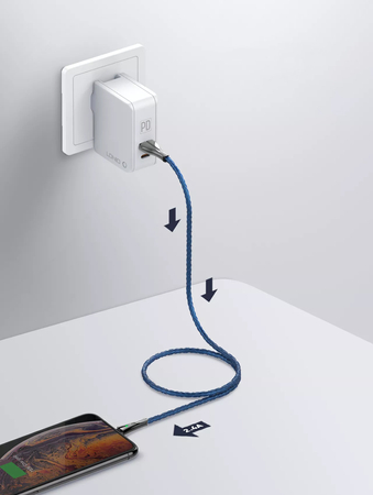 Kabel z diodą LED do szybkiego ładowania USB-A / USB-C 1m szary LS461C