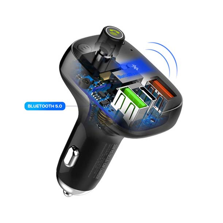 Szybka ładowarka samochodowa 36W Transmiter FM Bluetooth 5.0 LDNIO C704Q Czarna