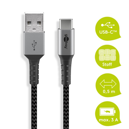Kabel USB 2.0 - USB typu C USB-C OPLOT TEKSTYLNY Goobay 2m