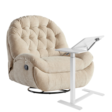 Zestaw wypoczynkowy fotel Spacetronik Flax 04M beżowy + stolik regulowany BUDDY