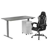 Zestaw do nowoczesnego biura: biurko elektryczne + fotel + szafka szary
