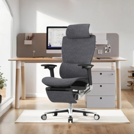 Fotel ergonomiczny biurowy 3D z podnóżkiem Spacetronik Torhild Szary OUTLET