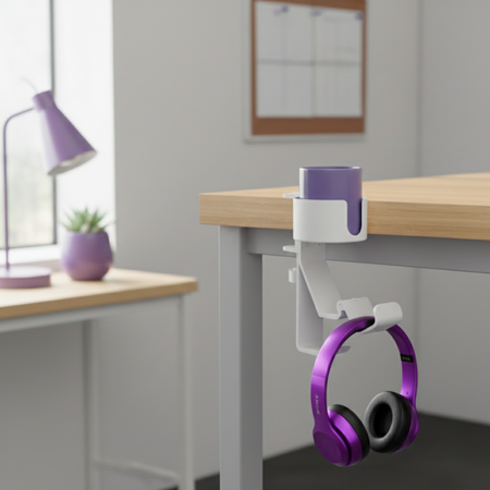 Boczny organizer do biurka na zacisk z uchwytem na kubek biały - zdjęcie 2