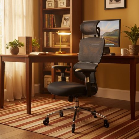 Zestaw do nowoczesnego biura: biurko elektryczne + fotel + szafka czarny