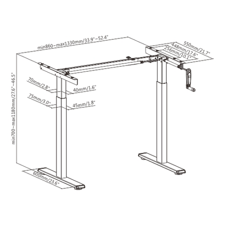 Verstellbarer manueller Schreibtisch Moris 110BR 120x60 cm