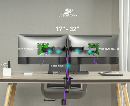 Uchwyt na dwa monitory Spacetronik SPA-120