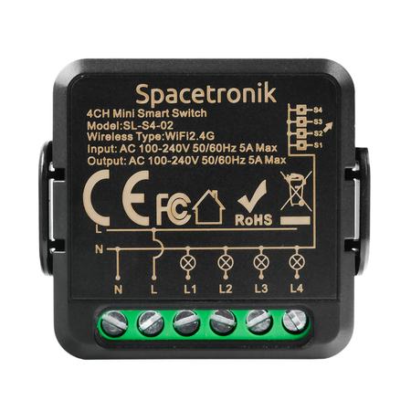 Mini switch światła włącznik przekaźnik Wi-Fi poczwórny Smart Life Tuya Spacetronik sterownik SL-S4-02 Black