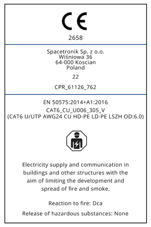 Skrętka kabel LAN CAT6 U/UTP AWG LSZH 24/1 Spacetronik 305m