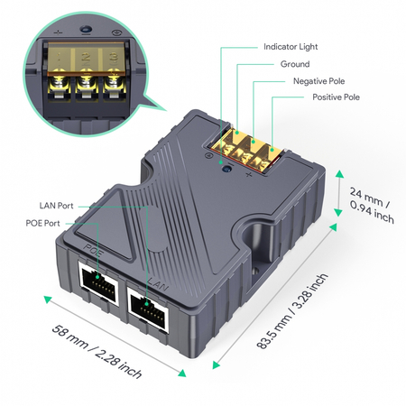 Zasilacz Injector PoE Starlink 48V 48V 150Mbps Spacetronik SP-LC31