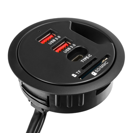 Gniazdo blatowe przepust kablowy 2xUSB USB-C SD TF Spacetronik SPS-R0D5B