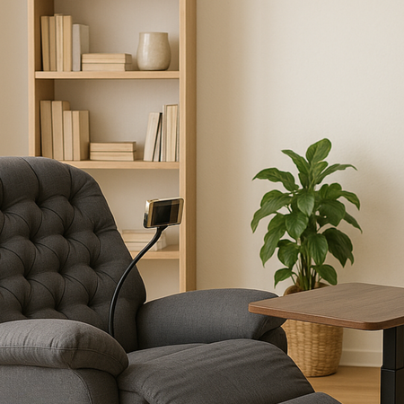 Zestaw wypoczynkowy fotel elektryczny Spacetronik Flax 04M szary + stolik regulowany - zdjęcie 2