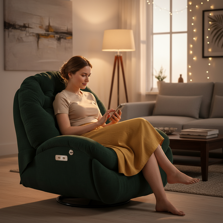 Zestaw wypoczynkowy fotel elektryczny Spacetronik Flax 04M zielony + stolik regulowany