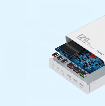 Wielofunkcyjna biała stacja ładująca 120W LDNIO Q605 6 portów USB (3 USB-C, 3 USB-A)