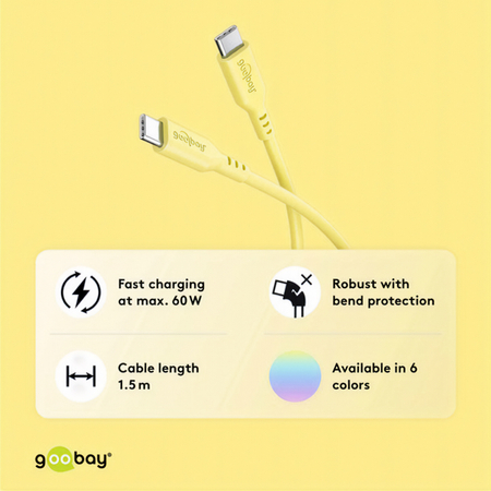 Kabel USB-C 2.0 Goobay silikonowy żółty 1.5m