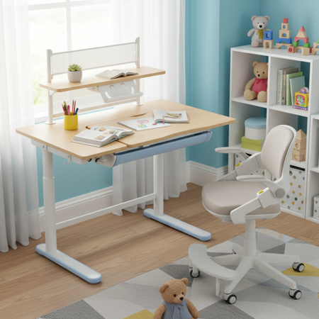 Zestaw dla dziecka regulowane biurko 112×60 z półką + ergonomiczne krzesło Spacetronik XD - zdjęcie 2