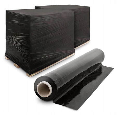 Folia Stretch czarna 6 rolek 6x1,5 kg: 9kg NETTO FOLII zestaw