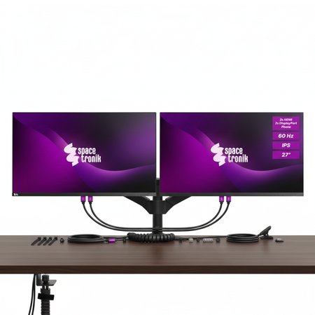 ZESTAW -10%  2x Monitory 27 cali 4K IPS Spacetronik SPA-M2701 + uchwyt + dodatki