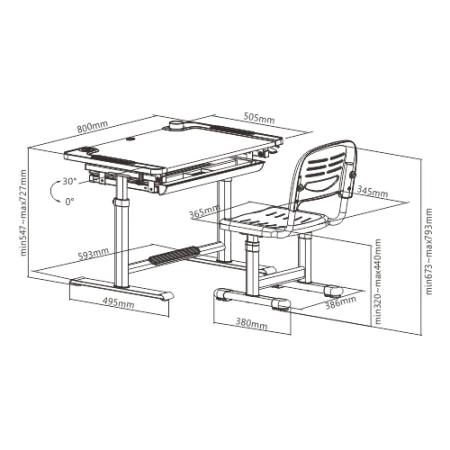 Zestaw biurko i krzesło dla dziecka SPE-X121WG OUTLET