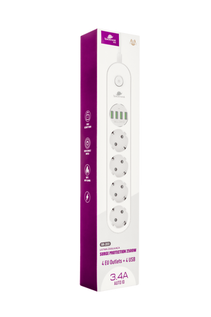 Listwa zasilająca Spacetronik SR-203 4x AC z ładowarką 4x USB 3.4A Auto-id