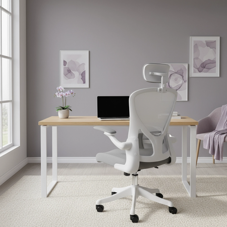 Zestaw do nowoczesnego biura: biurko elektryczne + fotel + szafka