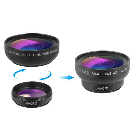 2w1 Zestaw obiektywów do telefonu szerokokątny 0.45 i makro x12 Spacetronik SP-LK01